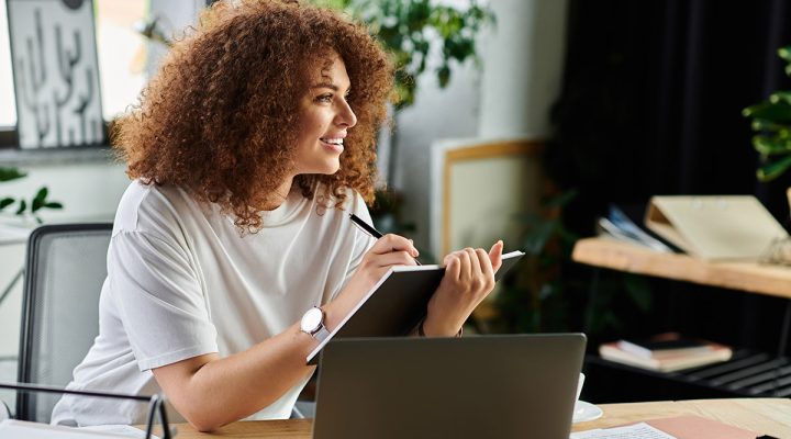woman focused at work