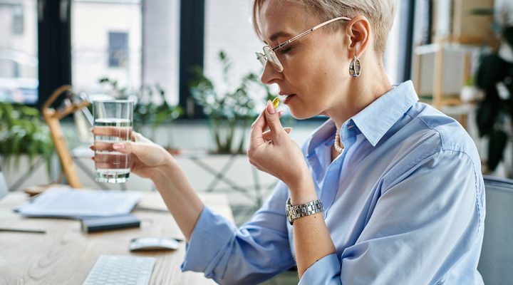 business woman taking her compounded medicine