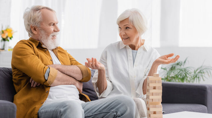 Senior woman talking with husband