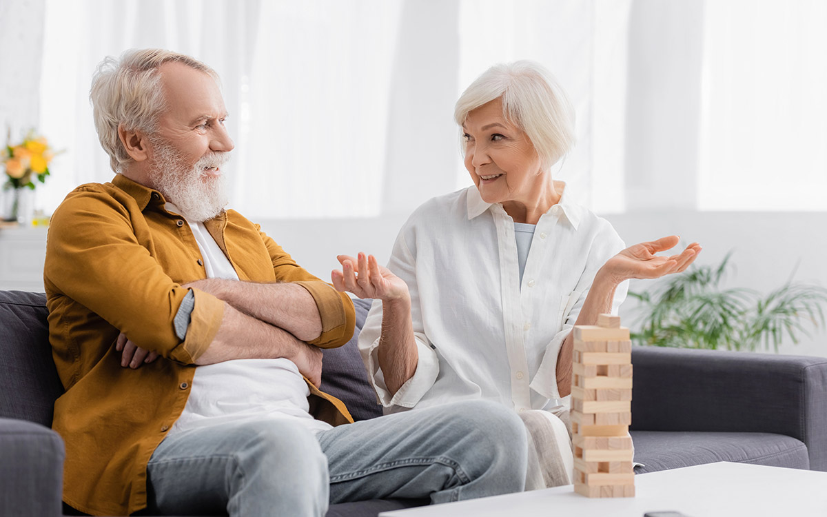 Senior woman talking with husband