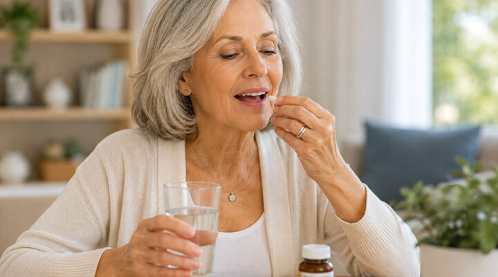 senior woman taking her compound medication