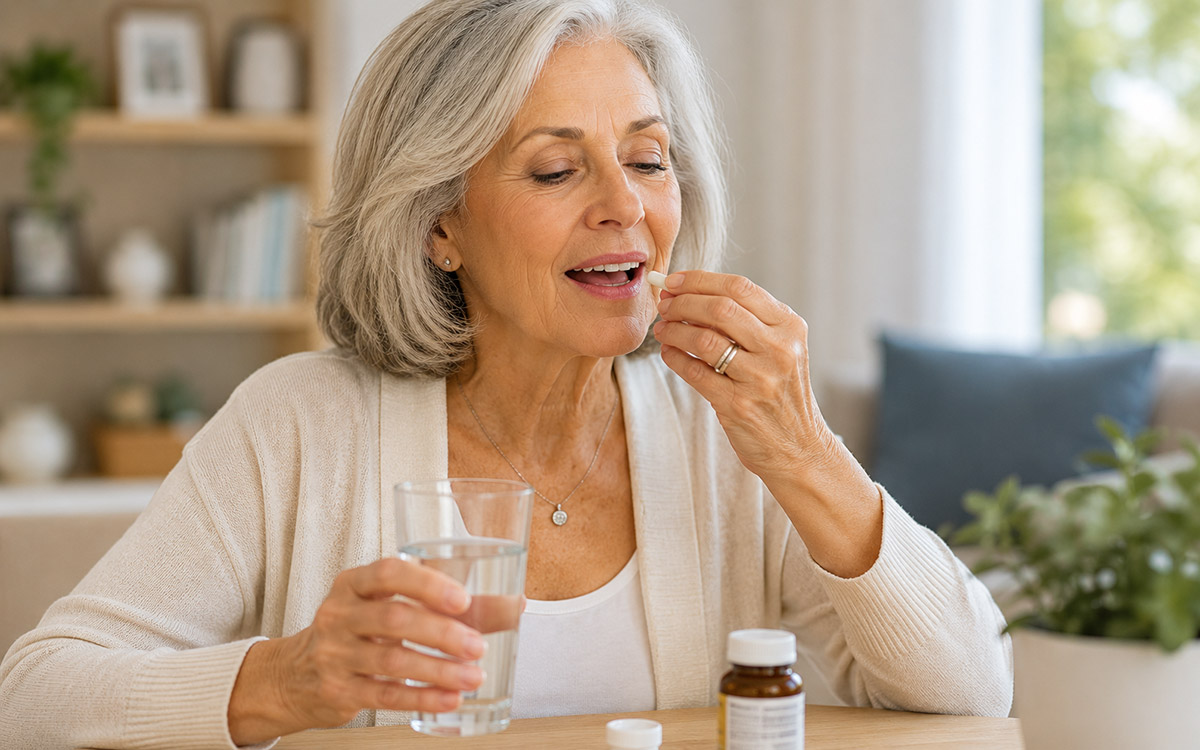 senior woman taking her compound medication