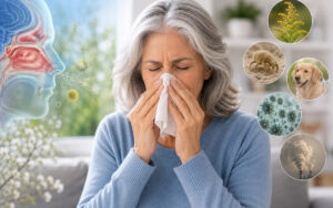 senior woman with allergies at home