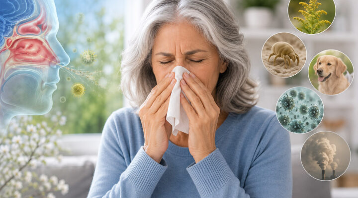 senior woman with allergies at home