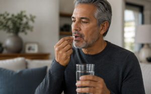man at home taking his medication