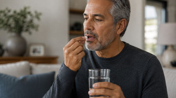 man at home taking his medication