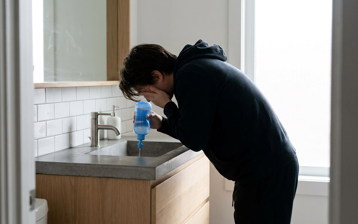 man at home suffering from sinus
