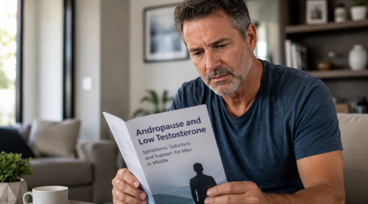 man reading about low testosterone