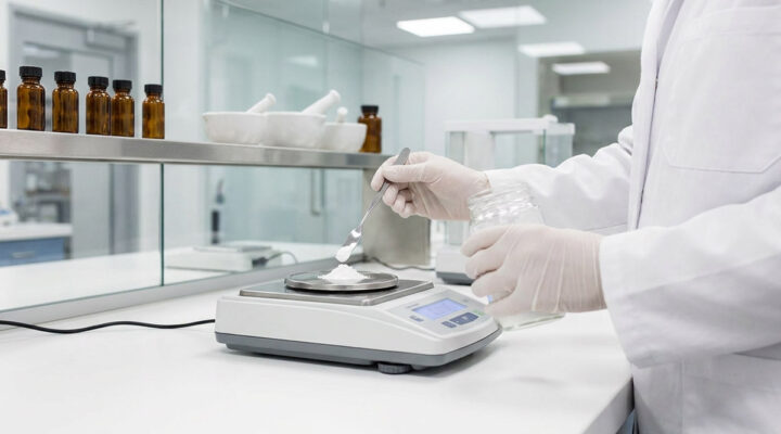 pharmacists working with compound at a lab