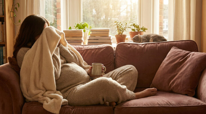 pregnant woman at home with a coffee