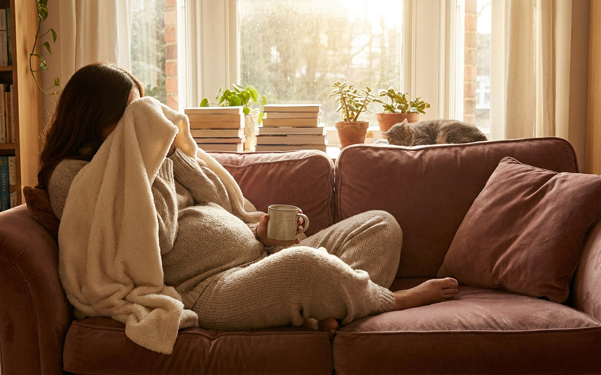 pregnant woman at home with a coffee