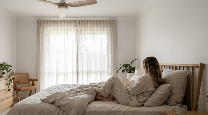 woman at home in bed menopause