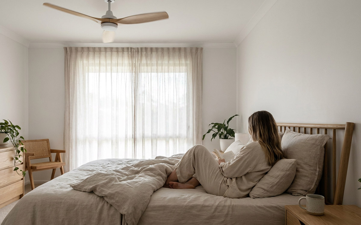 woman at home in bed menopause