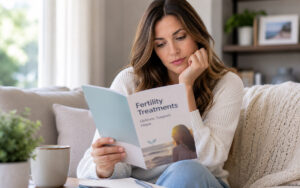 woman fertility options reading at home