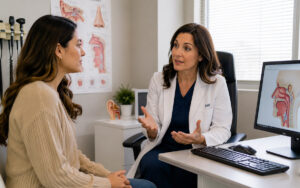 woman talking to her ENT doctor