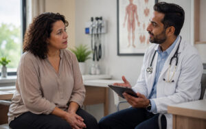 doctor talking to patient about hormone imbalance