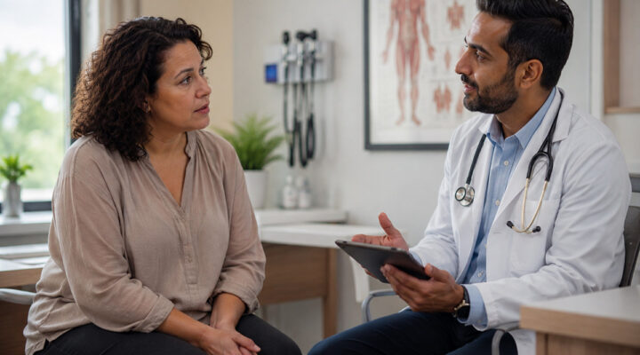 doctor talking to patient about hormone imbalance