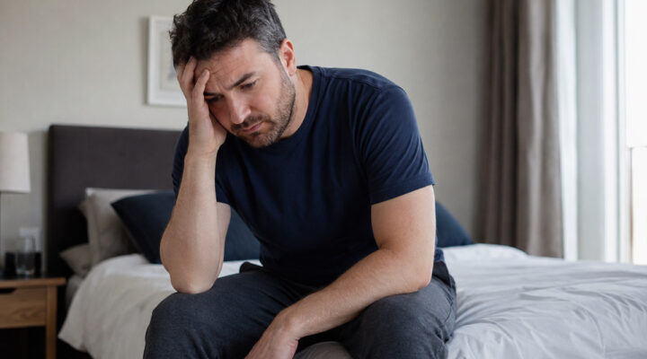 man at home with low testosterone symptoms
