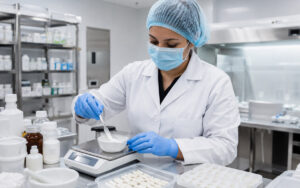 pharmacist working on compound medication