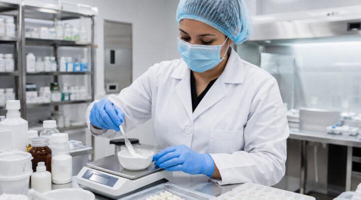 pharmacist working on compound medication